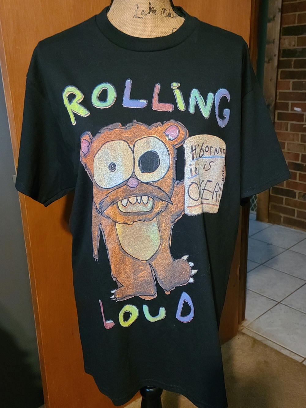 Rolling Loud Mens Black Graphic Tee - Colorful Bear Design